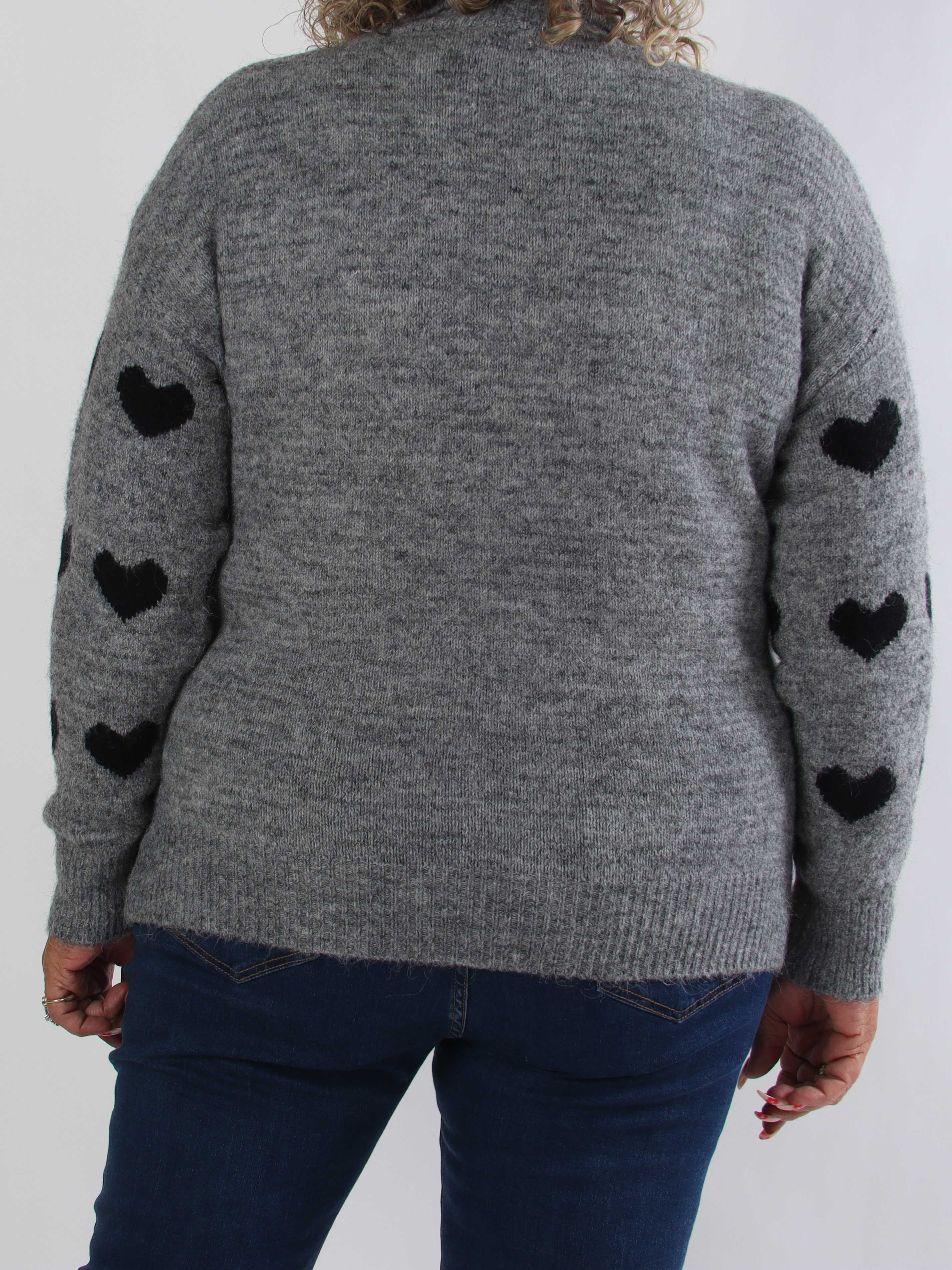 Arabella - Plus size strikbluse med fine hjerter og en lille V-udskæring med krave